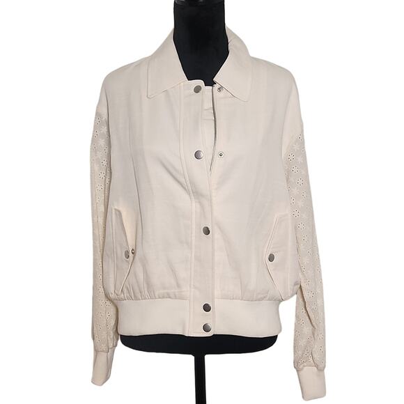 7 FOR ALL MANKIND Ivory Jacket with Eyelet Sleeves, Size Medium - Picture 1 of 14